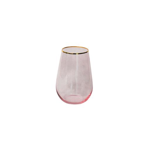 Gold Rim Pink Stemless Glass