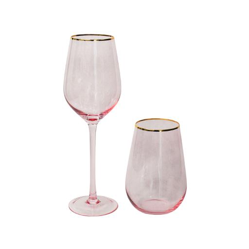 Gold Rim Pink Glassware Set