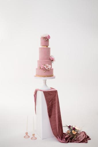 Velvet textured multi-tiered cake